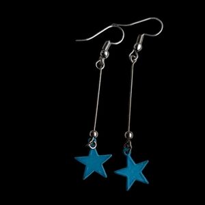 🩵 Teal earrings turquoise blue green color Silver tone drop dangle vi…